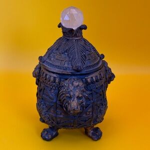Vintage Medieval 3 Legged Lion Trinket Dish Bowl with Lid